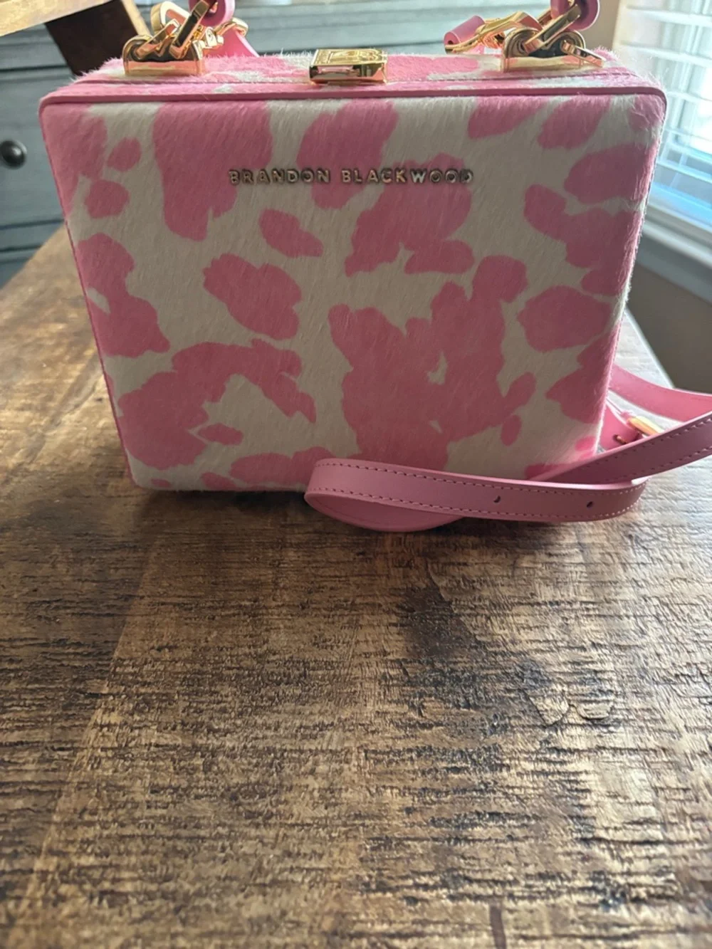 Brandon Blackwood Pink and Cream Cowhide Crossbody Box Bag - Picture 1 of 1